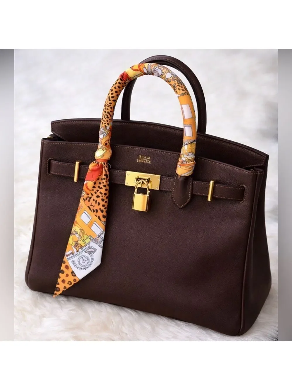 ORANGE LEOPARD CHEETAH PRINT SKINNY SCARF BAG HANDLE WRAP TIE PURSE HAIR RIBBON